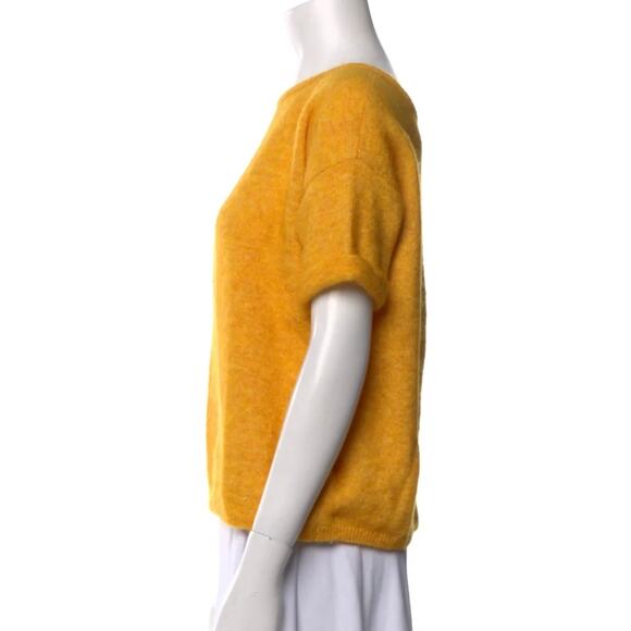 Sézane Paco sweater angora blend button back shirt sleeve yellow gold medium - Picture 3 of 13